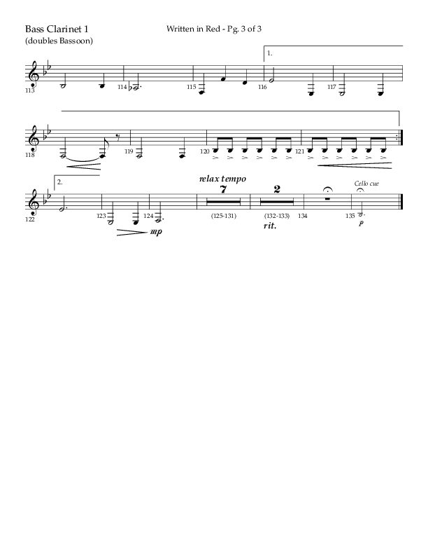 Written In Red (Choral Anthem SATB) Bass Clarinet (Lifeway Choral / Arr. Gary Rhodes / Orch. Camp Kirkland)