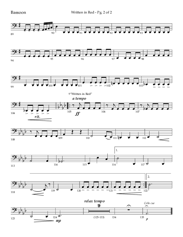 Written In Red (Choral Anthem SATB) Bassoon (Lifeway Choral / Arr. Gary Rhodes / Orch. Camp Kirkland)