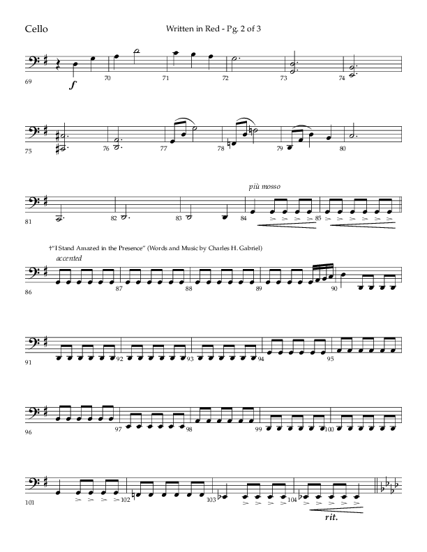 Written In Red (Choral Anthem SATB) Cello (Lifeway Choral / Arr. Gary Rhodes / Orch. Camp Kirkland)