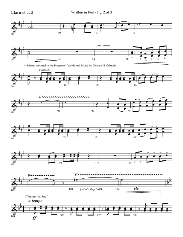 Written In Red (Choral Anthem SATB) Clarinet 1/2 (Lifeway Choral / Arr. Gary Rhodes / Orch. Camp Kirkland)