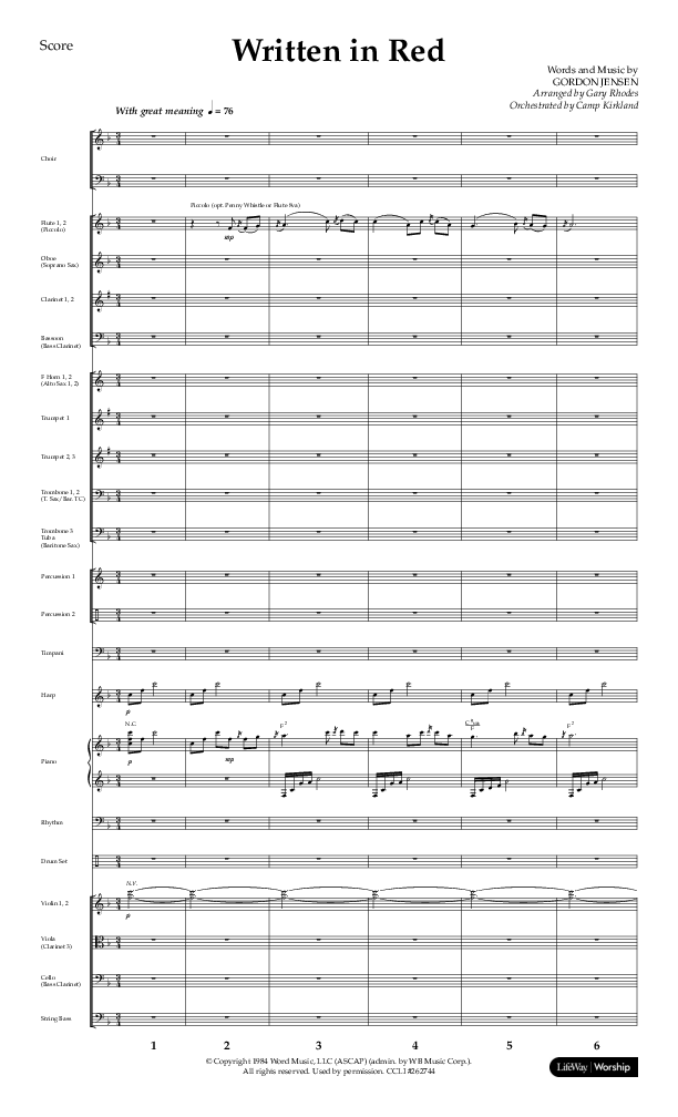 Written In Red (Choral Anthem SATB) Orchestration (Lifeway Choral / Arr. Gary Rhodes / Orch. Camp Kirkland)