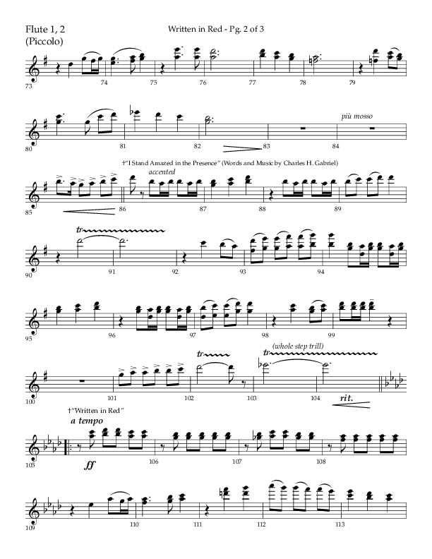 Written In Red (Choral Anthem SATB) Flute 1/2 (Lifeway Choral / Arr. Gary Rhodes / Orch. Camp Kirkland)