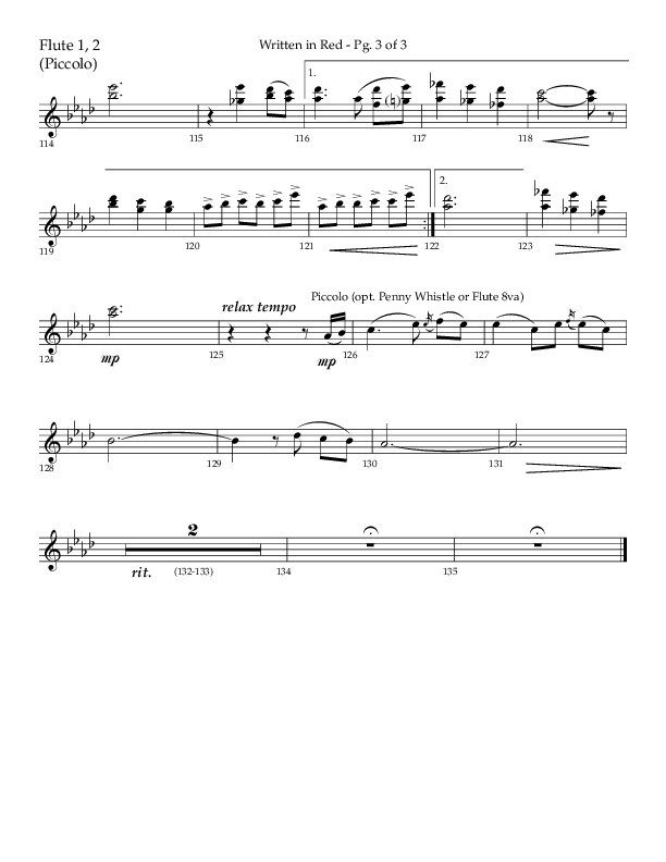 Written In Red (Choral Anthem SATB) Flute 1/2 (Lifeway Choral / Arr. Gary Rhodes / Orch. Camp Kirkland)