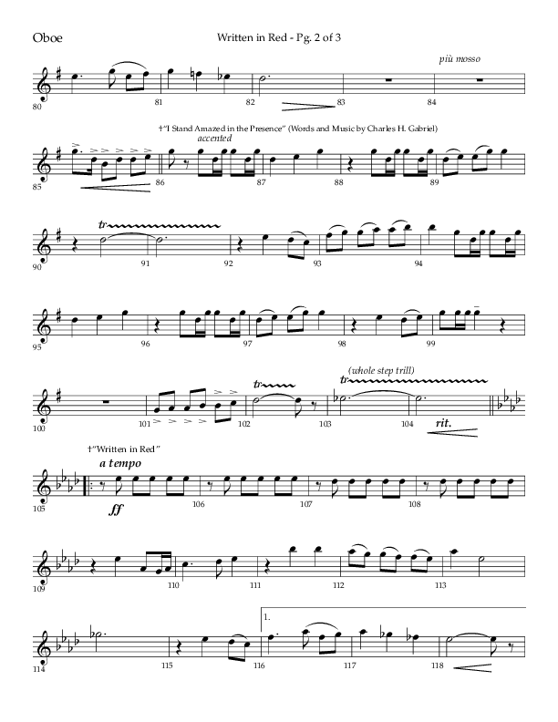 Written In Red (Choral Anthem SATB) Oboe (Lifeway Choral / Arr. Gary Rhodes / Orch. Camp Kirkland)