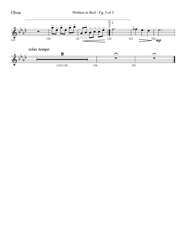 Written In Red (Choral Anthem SATB) Oboe (Lifeway Choral / Arr. Gary Rhodes / Orch. Camp Kirkland)