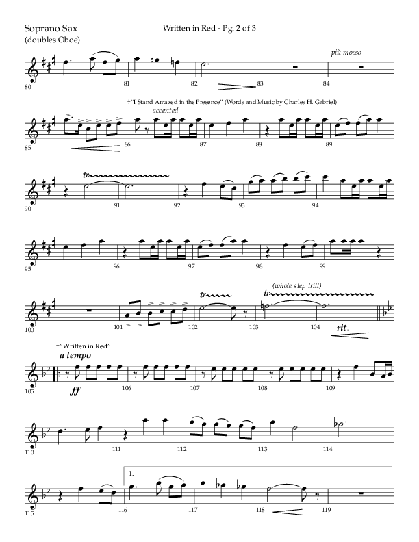 Written In Red (Choral Anthem SATB) Soprano Sax (Lifeway Choral / Arr. Gary Rhodes / Orch. Camp Kirkland)