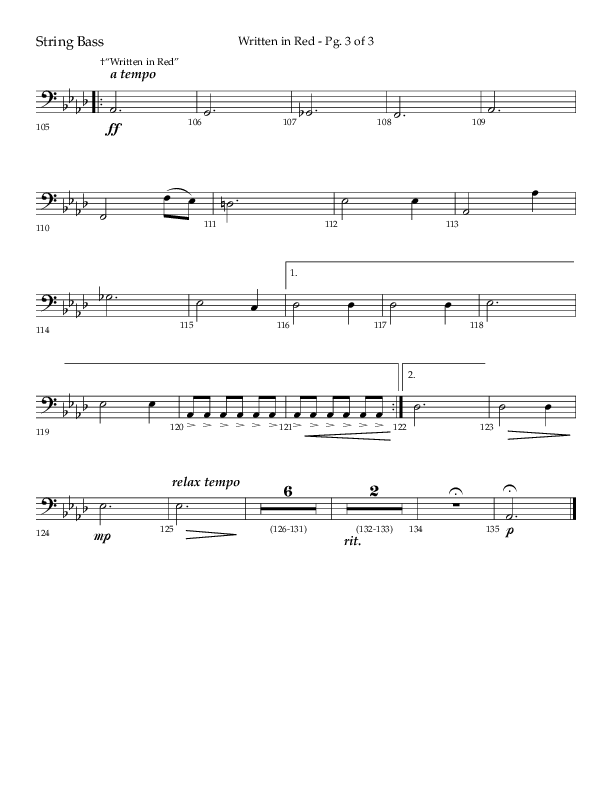 Written In Red (Choral Anthem SATB) String Bass (Lifeway Choral / Arr. Gary Rhodes / Orch. Camp Kirkland)
