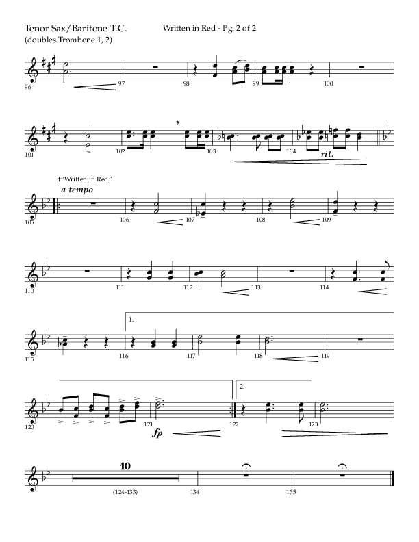 Written In Red (Choral Anthem SATB) Tenor Sax/Baritone T.C. (Lifeway Choral / Arr. Gary Rhodes / Orch. Camp Kirkland)