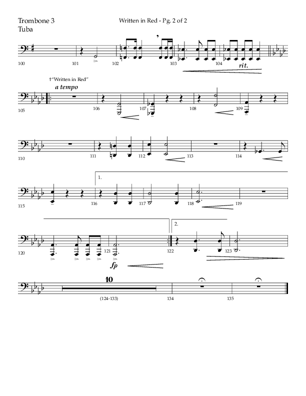 Written In Red (Choral Anthem SATB) Trombone 3/Tuba (Lifeway Choral / Arr. Gary Rhodes / Orch. Camp Kirkland)
