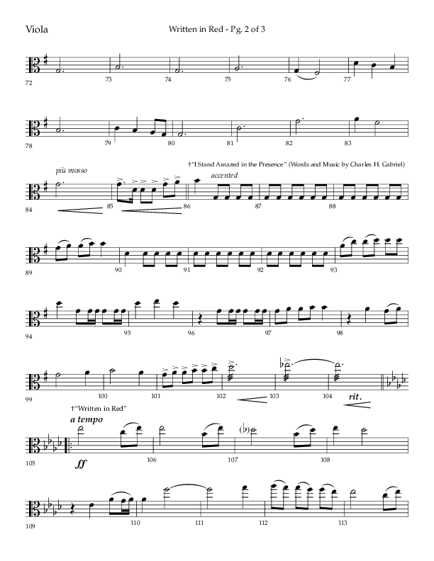 Written In Red (Choral Anthem SATB) Viola (Lifeway Choral / Arr. Gary Rhodes / Orch. Camp Kirkland)
