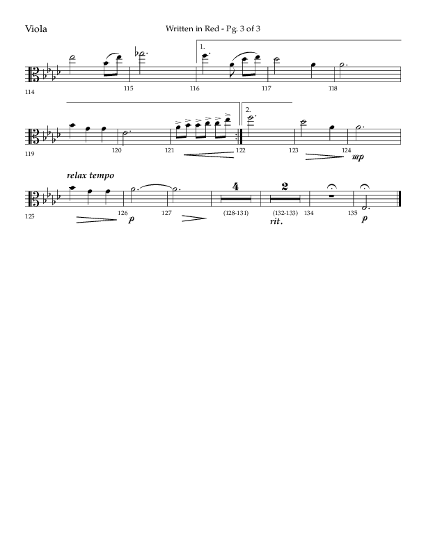 Written In Red (Choral Anthem SATB) Viola (Lifeway Choral / Arr. Gary Rhodes / Orch. Camp Kirkland)