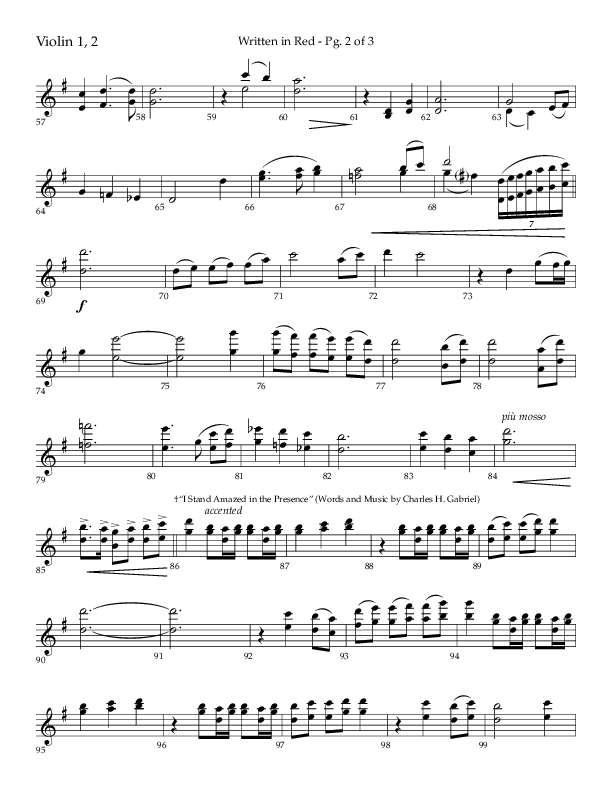 Written In Red (Choral Anthem SATB) Violin 1/2 (Lifeway Choral / Arr. Gary Rhodes / Orch. Camp Kirkland)