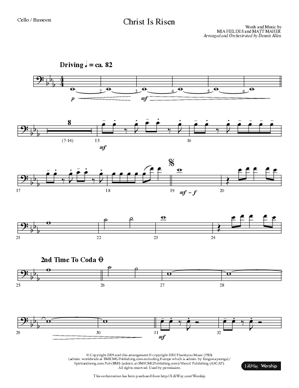 Christ Is Risen (Choral Anthem SATB) Cello (Lifeway Choral / Arr. Dennis Allen)