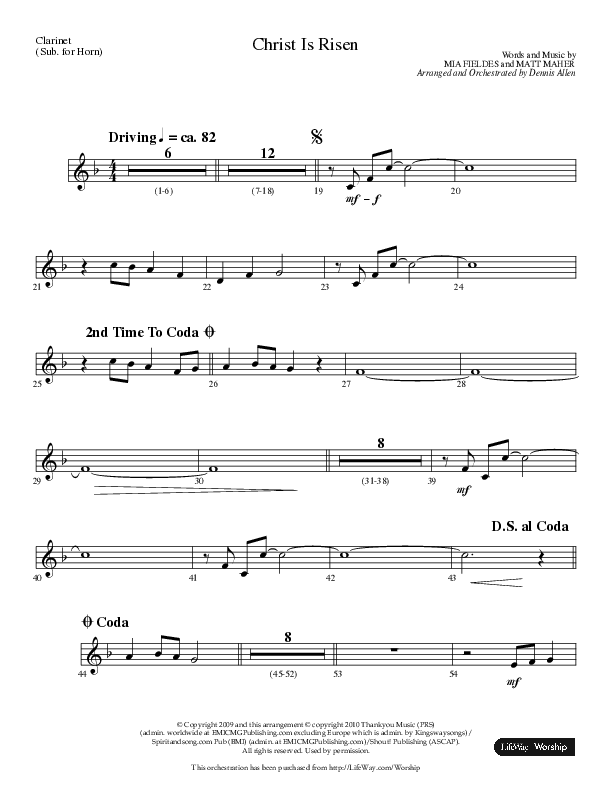 Christ Is Risen (Choral Anthem SATB) Clarinet (Lifeway Choral / Arr. Dennis Allen)