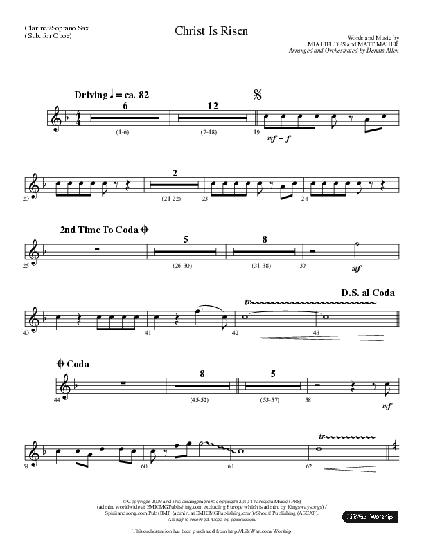 Christ Is Risen (Choral Anthem SATB) Clarinet (Lifeway Choral / Arr. Dennis Allen)