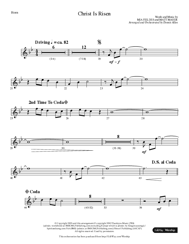 Christ Is Risen (Choral Anthem SATB) French Horn (Lifeway Choral / Arr. Dennis Allen)