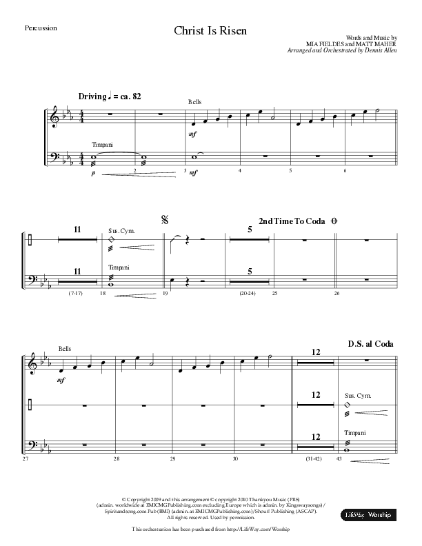 Christ Is Risen (Choral Anthem SATB) Percussion (Lifeway Choral / Arr. Dennis Allen)