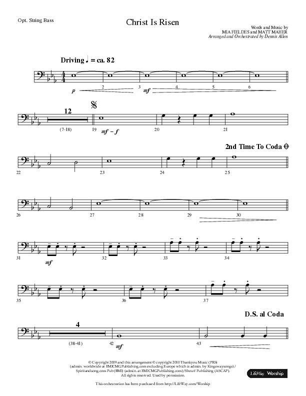 Christ Is Risen (Choral Anthem SATB) String Bass (Lifeway Choral / Arr. Dennis Allen)