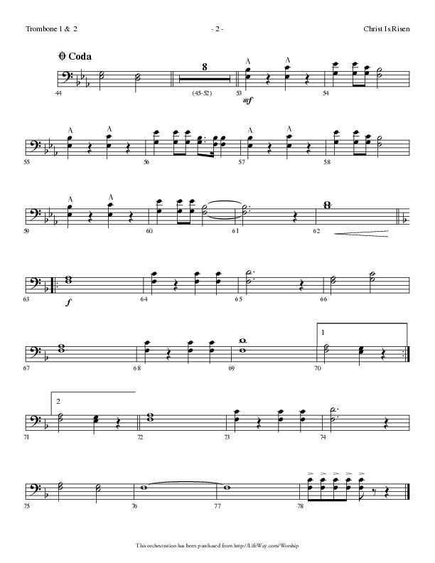 Christ Is Risen (Choral Anthem SATB) Trombone 1/2 (Lifeway Choral / Arr. Dennis Allen)