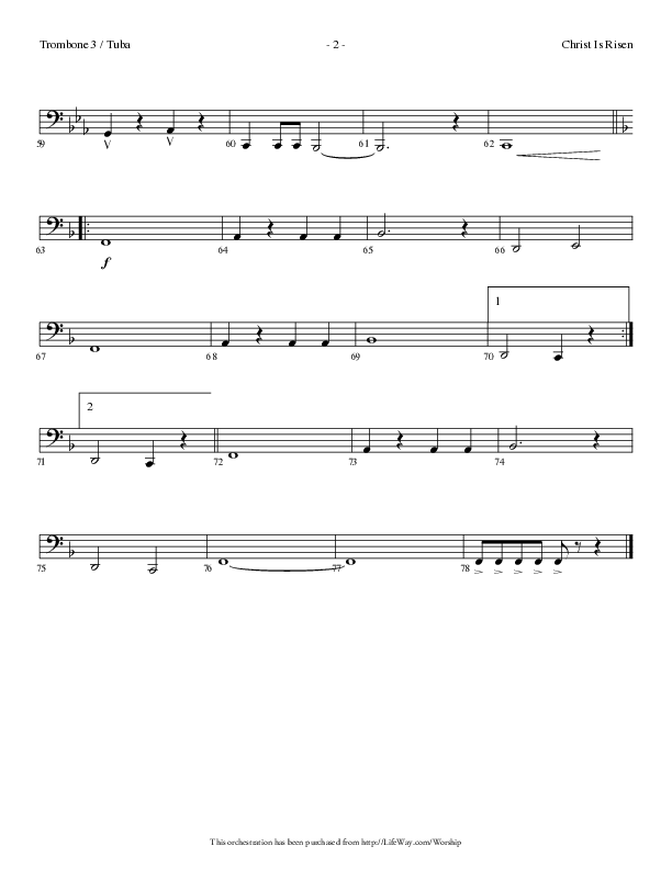 Christ Is Risen (Choral Anthem SATB) Trombone 3/Tuba (Lifeway Choral / Arr. Dennis Allen)