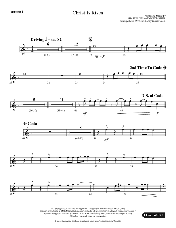 Christ Is Risen (Choral Anthem SATB) Trumpet 1 (Lifeway Choral / Arr. Dennis Allen)