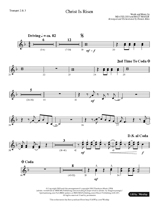 Christ Is Risen (Choral Anthem SATB) Trumpet 2/3 (Lifeway Choral / Arr. Dennis Allen)