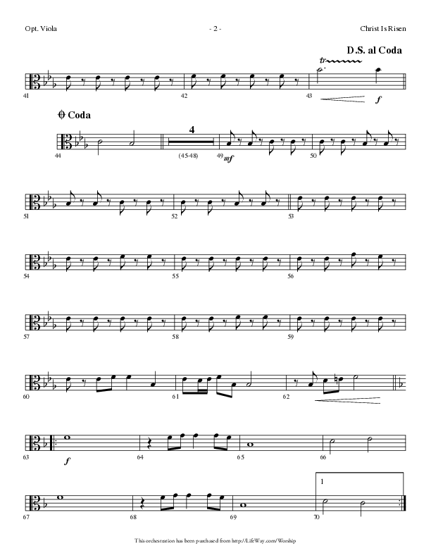 Christ Is Risen (Choral Anthem SATB) Viola (Lifeway Choral / Arr. Dennis Allen)