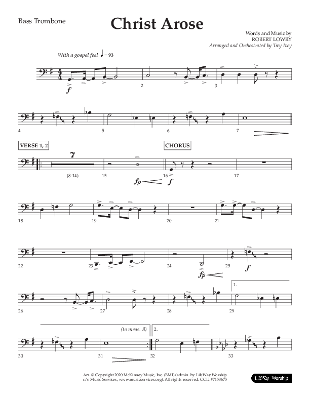 Christ Arose (Choral Anthem SATB) Bass Trombone (Lifeway Choral / Arr. Trey Ivey)