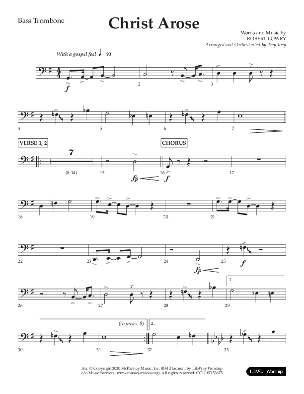 Christ Arose (Choral Anthem SATB) Bass Trombone (Lifeway Choral / Arr. Trey Ivey)