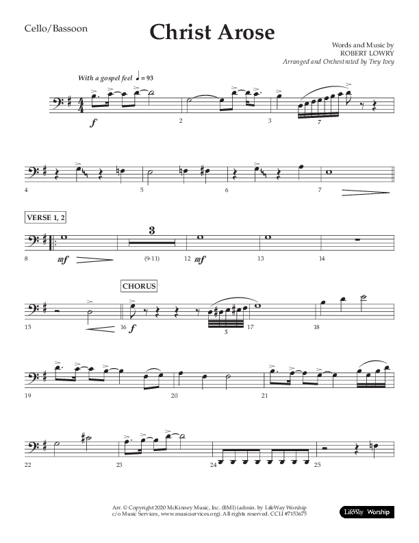 Christ Arose (Choral Anthem SATB) Cello (Lifeway Choral / Arr. Trey Ivey)