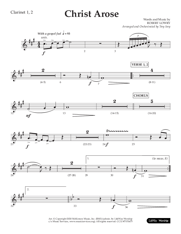 Christ Arose (Choral Anthem SATB) Clarinet 1/2 (Lifeway Choral / Arr. Trey Ivey)