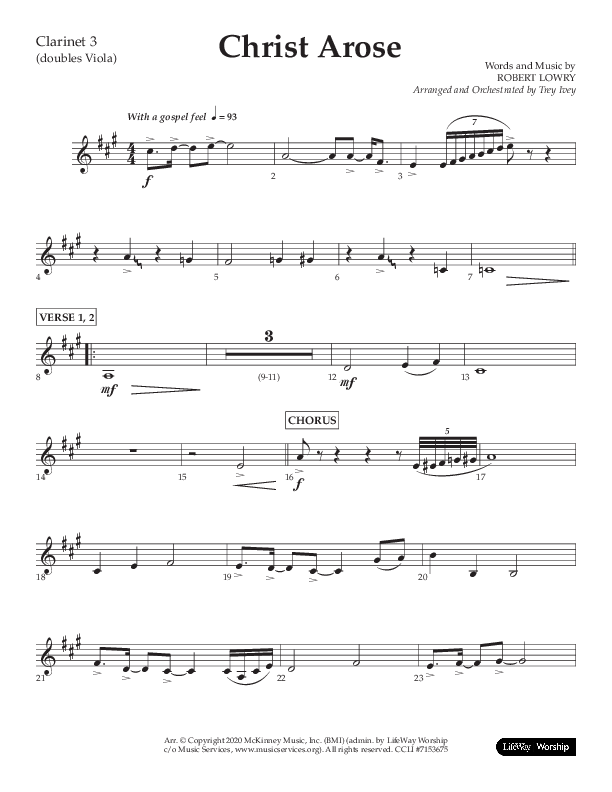 Christ Arose (Choral Anthem SATB) Clarinet 3 (Lifeway Choral / Arr. Trey Ivey)