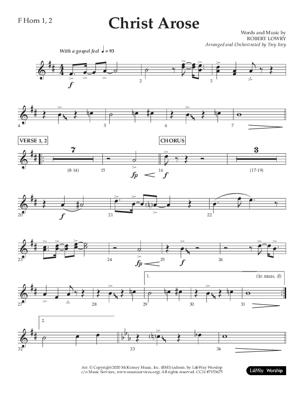 Christ Arose (Choral Anthem SATB) French Horn 1/2 (Lifeway Choral / Arr. Trey Ivey)