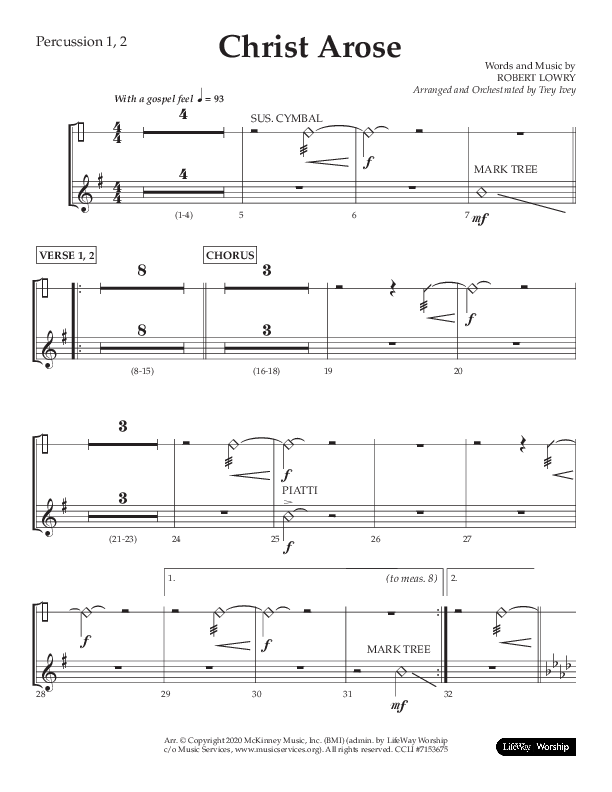 Christ Arose (Choral Anthem SATB) Percussion 1/2 (Lifeway Choral / Arr. Trey Ivey)