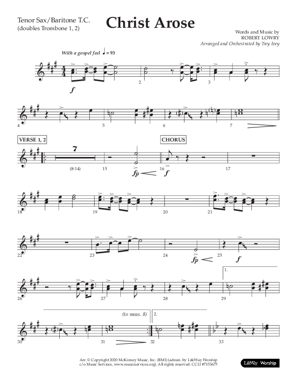 Christ Arose (Choral Anthem SATB) Tenor Sax/Baritone T.C. (Lifeway Choral / Arr. Trey Ivey)