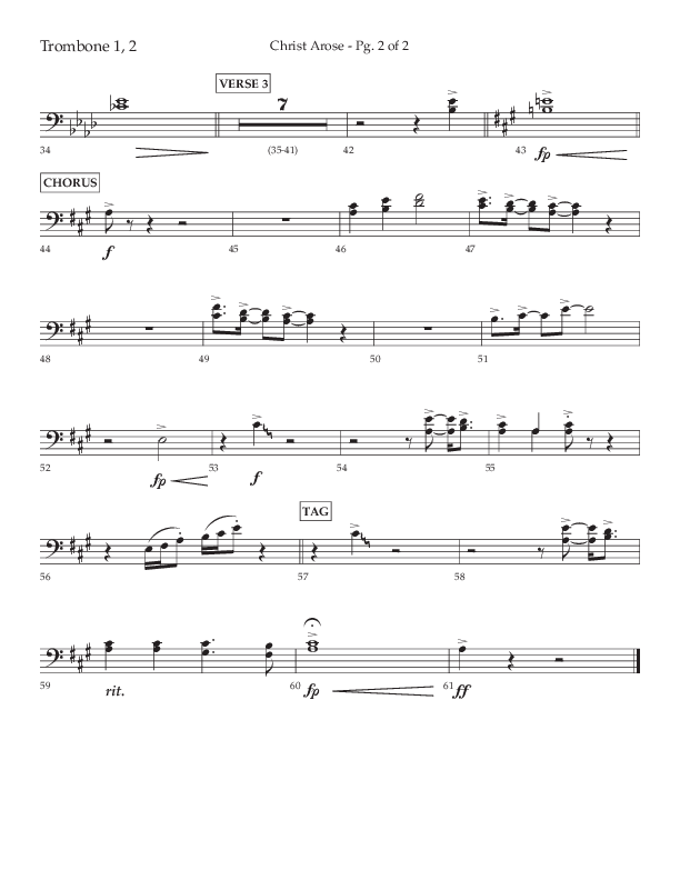 Christ Arose (Choral Anthem SATB) Trombone 1/2 (Lifeway Choral / Arr. Trey Ivey)