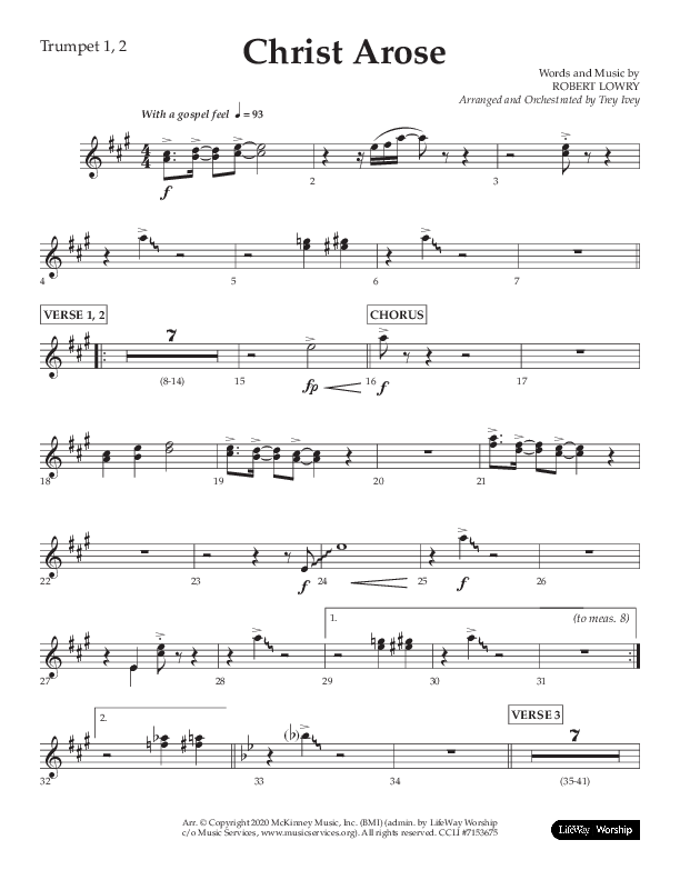 Christ Arose (Choral Anthem SATB) Trumpet 1,2 (Lifeway Choral / Arr. Trey Ivey)