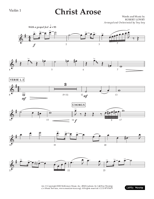 Christ Arose (Choral Anthem SATB) Violin 1 (Lifeway Choral / Arr. Trey Ivey)