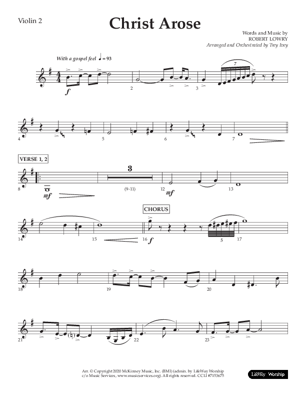 Christ Arose (Choral Anthem SATB) Violin 2 (Lifeway Choral / Arr. Trey Ivey)