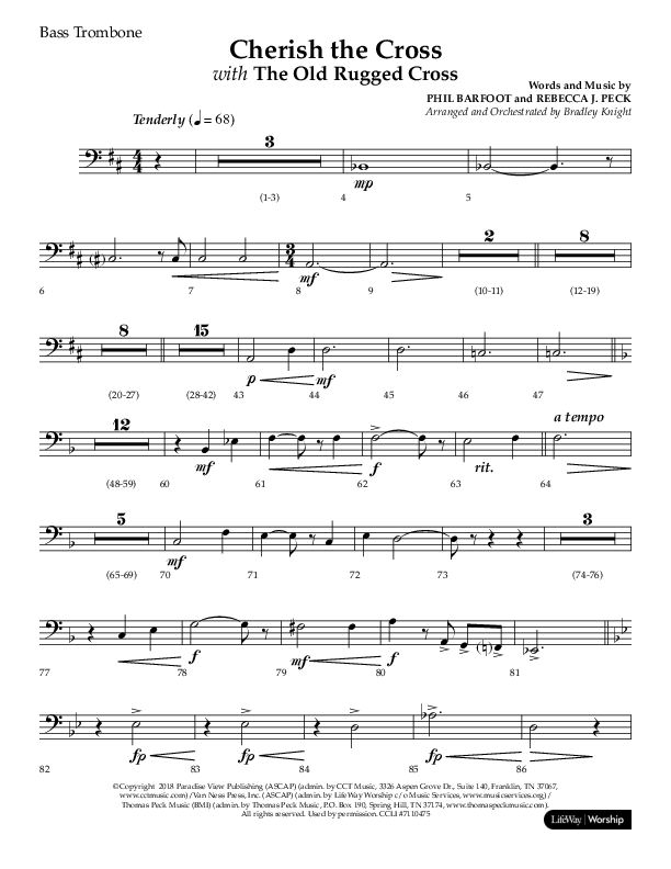 Cherish The Cross with The Old Rugged Cross (Choral Anthem SATB) Bass Trombone (Lifeway Choral / Arr. Bradley Knight)
