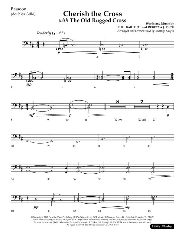 Cherish The Cross with The Old Rugged Cross (Choral Anthem SATB) Bassoon (Lifeway Choral / Arr. Bradley Knight)