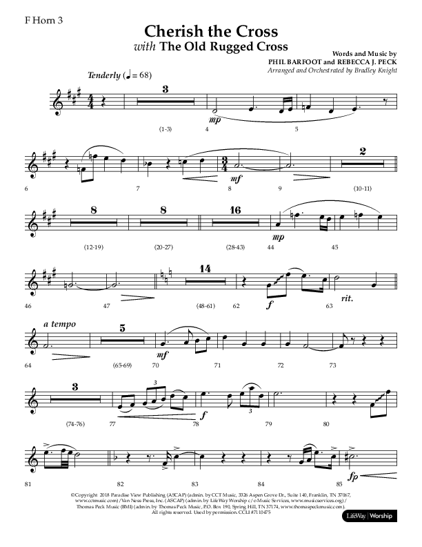 Cherish The Cross with The Old Rugged Cross (Choral Anthem SATB) French Horn 3 (Lifeway Choral / Arr. Bradley Knight)