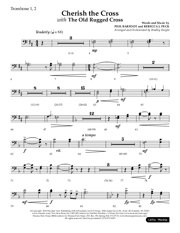 Cherish The Cross with The Old Rugged Cross (Choral Anthem SATB) Trombone 1/2 (Lifeway Choral / Arr. Bradley Knight)