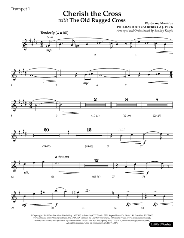 Cherish The Cross with The Old Rugged Cross (Choral Anthem SATB) Trumpet 1 (Lifeway Choral / Arr. Bradley Knight)