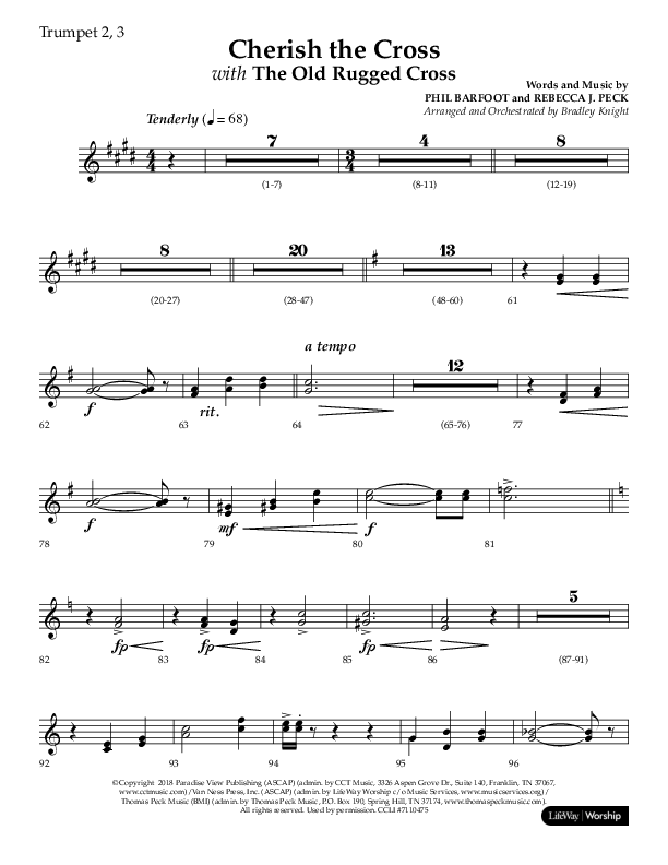 Cherish The Cross with The Old Rugged Cross (Choral Anthem SATB) Trumpet 2/3 (Lifeway Choral / Arr. Bradley Knight)