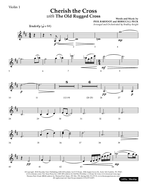 Cherish The Cross with The Old Rugged Cross (Choral Anthem SATB) Violin 1 (Lifeway Choral / Arr. Bradley Knight)