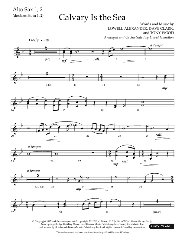 Calvary Is The Sea (Choral Anthem SATB) Alto Sax 1/2 (Lifeway Choral / Arr. David Hamilton)
