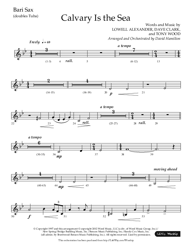 Calvary Is The Sea (Choral Anthem SATB) Bari Sax (Lifeway Choral / Arr. David Hamilton)