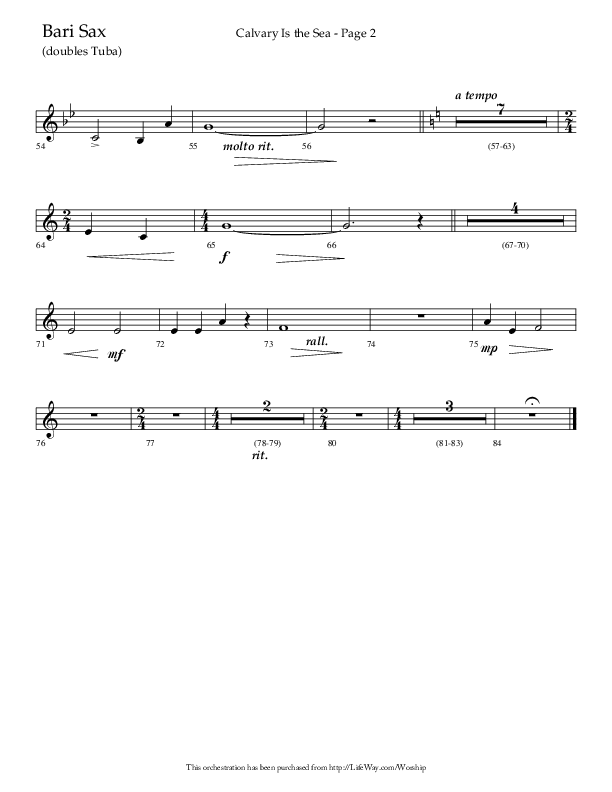 Calvary Is The Sea (Choral Anthem SATB) Bari Sax (Lifeway Choral / Arr. David Hamilton)