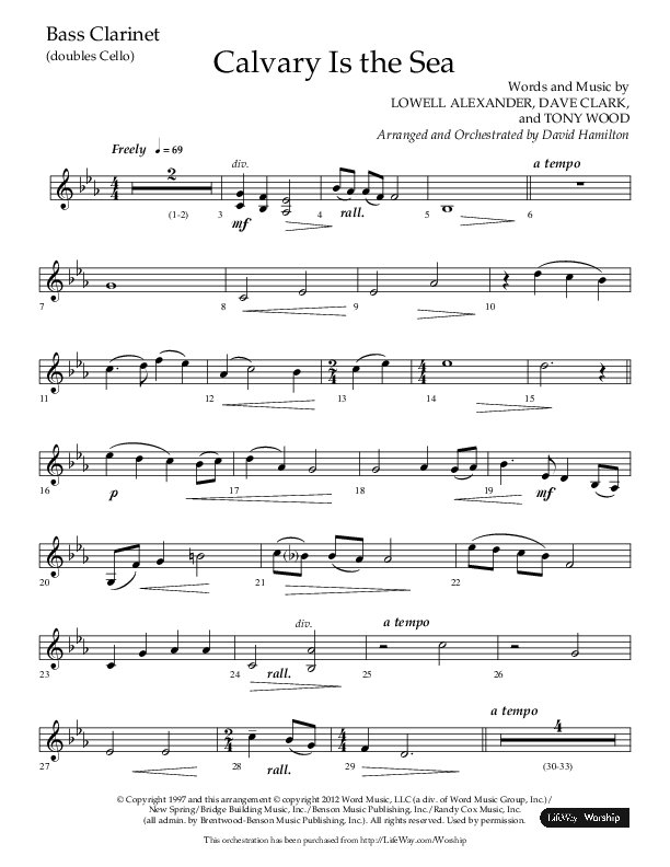 Calvary Is The Sea (Choral Anthem SATB) Bass Clarinet (Lifeway Choral / Arr. David Hamilton)